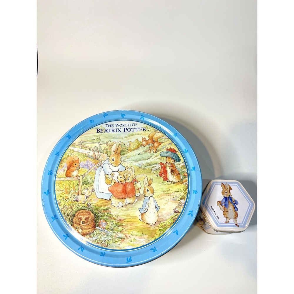 Vintage Beatrix Potter Peter Rabbit Decorative Tin Set Large Round Small Hexagon